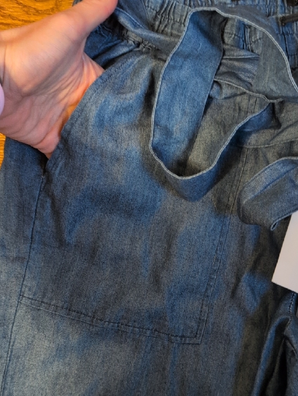 Tahari XS Blue Drawstring Denim Joggers - Picture 4 of 10